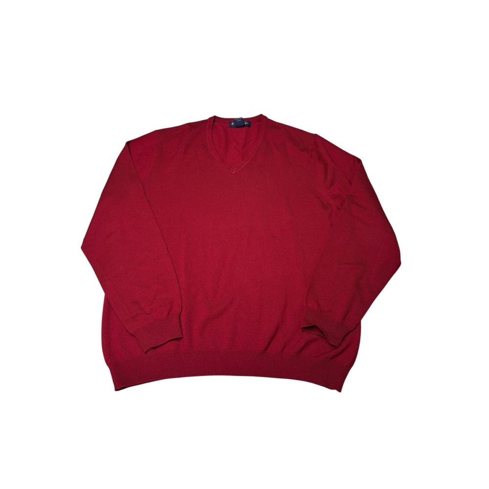 Vintage Brooks Brothers Mens Red Merino Wool‎ Blend V-Neck Sweater L Burgundy